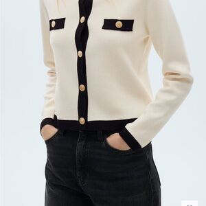Mango Cream and Black Knit Cardigan